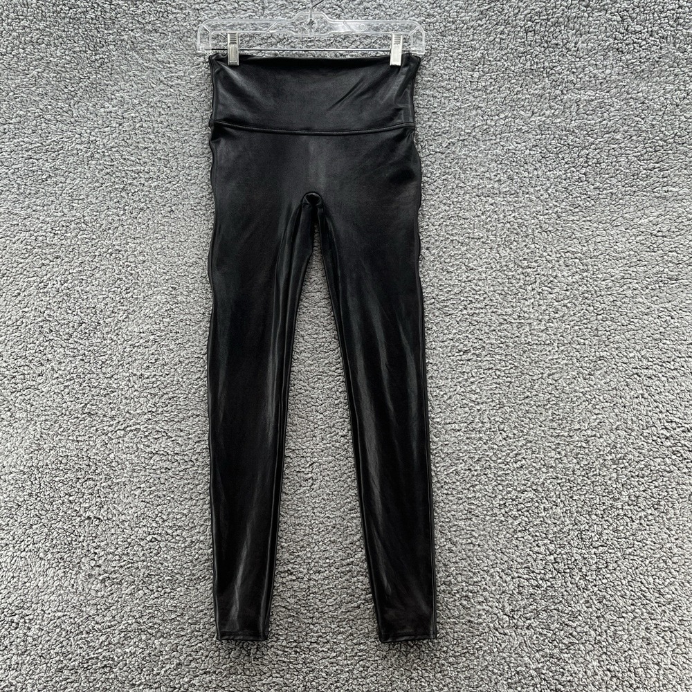 Spanx Leggings Womens Medium Black Faux Leather Coated Mid Rise Ankle